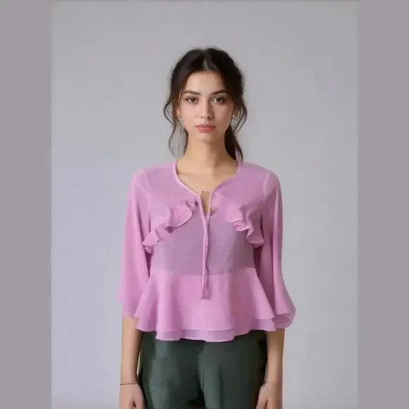 Banana Republic Petite ruffles top in orchid jubilee Sz XXS - Picture 3 of 12